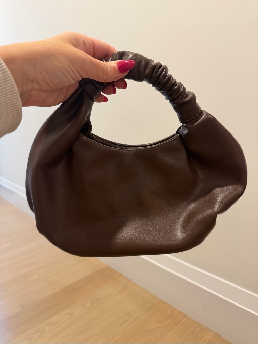 Mini Ruched Handle Shoulder Bag - Dark Brown